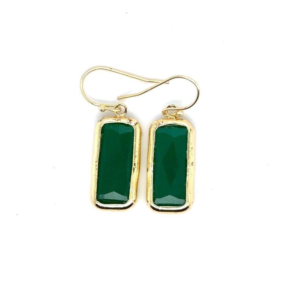 925 Gold Vermeil Rectangular Stone Dangle Earrings - image 1